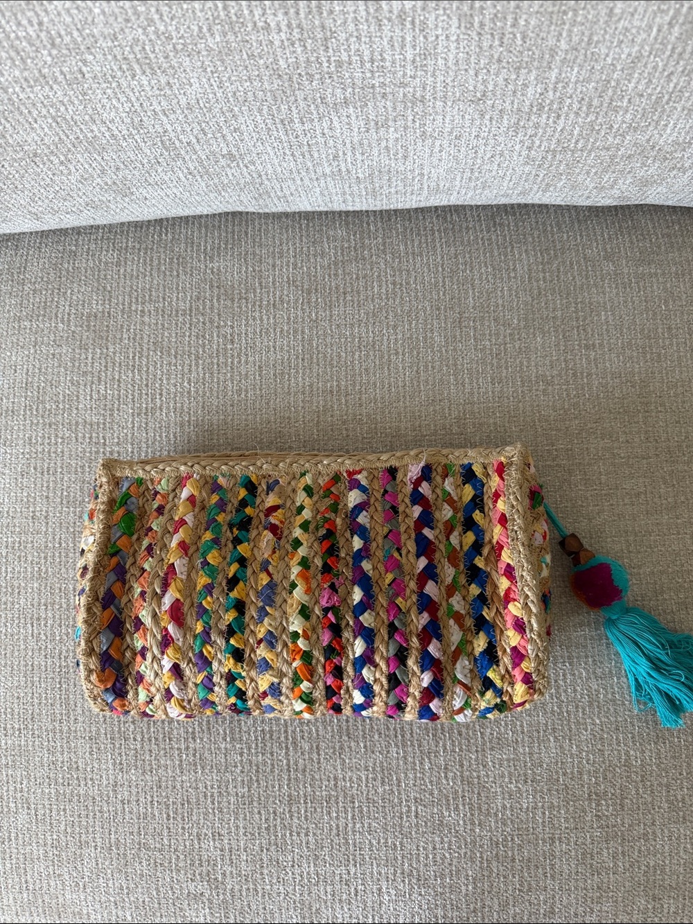 Colorful Braided Straw Clutch with Tassel